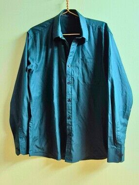 HISDERN Men's Green Button-Up Dress Shirt